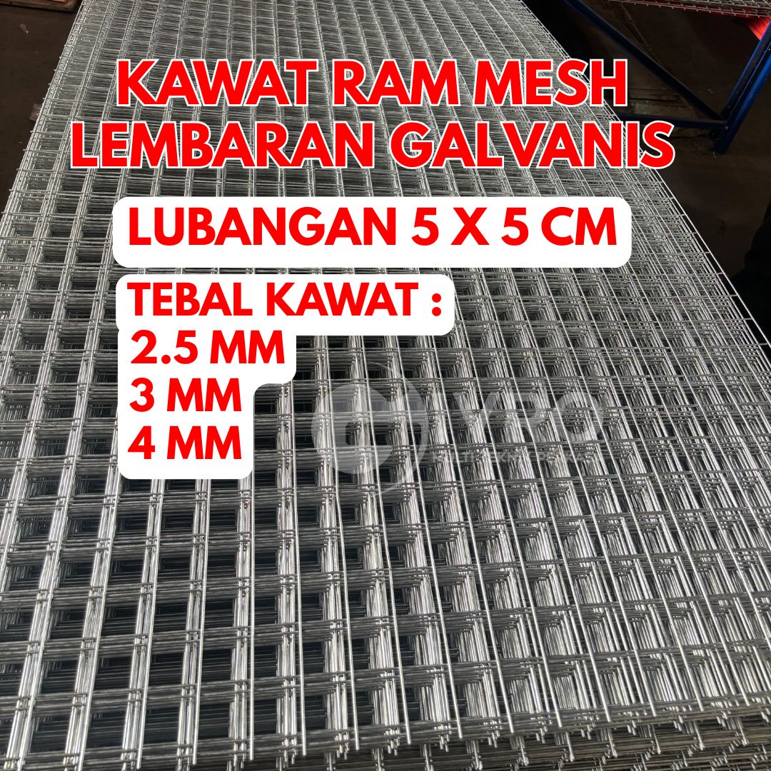 Kawat Ram Mesh Lembaran Lubangan 5x5cm Tebal Kawat 2.5mm – 3mm dan 4mm